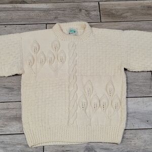 Vtg Barnas Mor Lg Hand Knit Chunky Thick 3D Wool Sweater HTF Made In Ireland